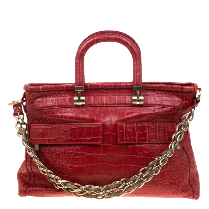 Versace Red Croc Embossed Leather Top Handle Bag For Women 1 Versace Red Croc Embossed Leather Top Handle Bag For Women