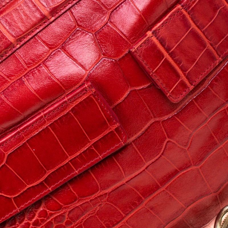 Versace Red Croc Embossed Leather Top Handle Bag For Women 5 Versace Red Croc Embossed Leather Top Handle Bag For Women - Image 5