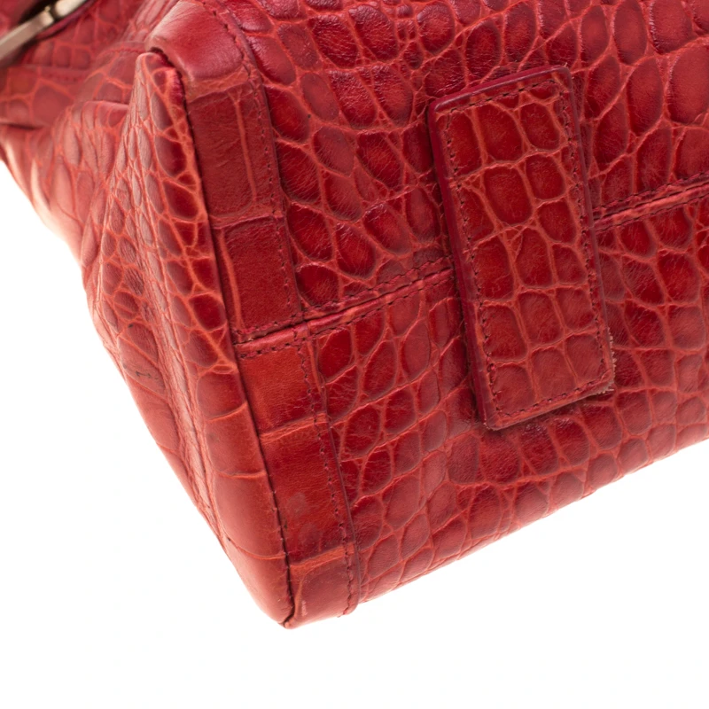 Versace Red Croc Embossed Leather Top Handle Bag For Women 10 Versace Red Croc Embossed Leather Top Handle Bag For Women - Image 10