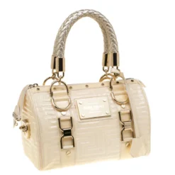 Versace Off White Quilted Patent Leather Small Snap Out Of It Satchel For Women -Versace Official Website luxury women versace used handbags p178956 002