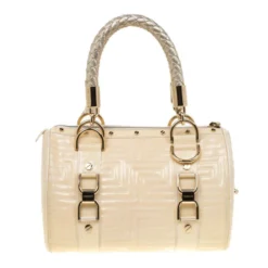 Versace Off White Quilted Patent Leather Small Snap Out Of It Satchel For Women -Versace Official Website luxury women versace used handbags p178956 003