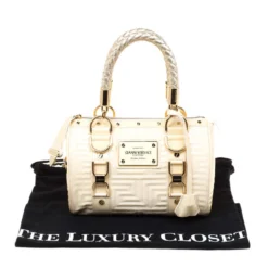 Versace Off White Quilted Patent Leather Small Snap Out Of It Satchel For Women -Versace Official Website luxury women versace used handbags p178956 004