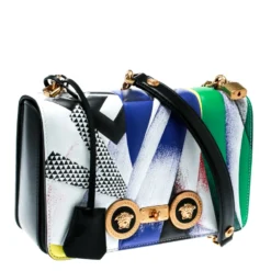 Versace Multicolor Clash Print Icon Leather Shoulder Bag For Women -Versace Official Website luxury women versace used handbags p180541 008