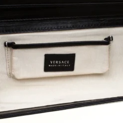 Versace Black Leather Flower Embellished Chain Clutch For Women 17 Versace Black Leather Flower Embellished Chain Clutch For Women -Versace Official Website luxury women versace used handbags p182723 002