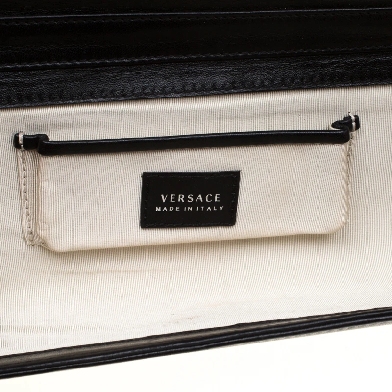 Versace Black Leather Flower Embellished Chain Clutch For Women 7 Versace Black Leather Flower Embellished Chain Clutch For Women - Image 7