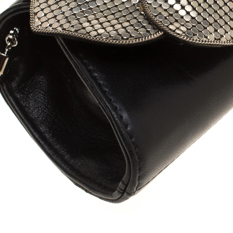 Versace Black Leather Flower Embellished Chain Clutch For Women 10 Versace Black Leather Flower Embellished Chain Clutch For Women - Image 10