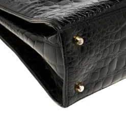 Versace Black Croc Embossed Leather Tote For Women -Versace Official Website luxury women versace used handbags p183869 005