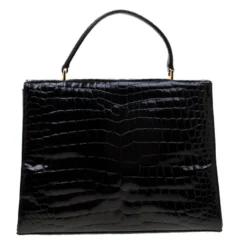 Versace Black Croc Embossed Leather Tote For Women -Versace Official Website luxury women versace used handbags p183869 007