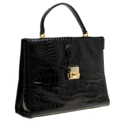 Versace Black Croc Embossed Leather Tote For Women -Versace Official Website luxury women versace used handbags p183869 008