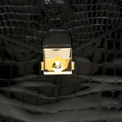 Versace Black Croc Embossed Leather Tote For Women -Versace Official Website luxury women versace used handbags p183869 009