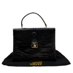 Versace Black Croc Embossed Leather Tote For Women -Versace Official Website luxury women versace used handbags p183869 011