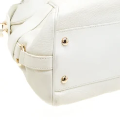 Versace Off White Leather Dome Satchel For Women -Versace Official Website luxury women versace used handbags p184189 005