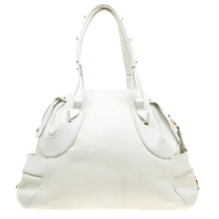 Versace Off White Leather Dome Satchel For Women -Versace Official Website luxury women versace used handbags p184189 007