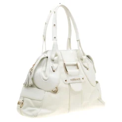 Versace Off White Leather Dome Satchel For Women -Versace Official Website luxury women versace used handbags p184189 008