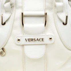 Versace Off White Leather Dome Satchel For Women -Versace Official Website luxury women versace used handbags p184189 009