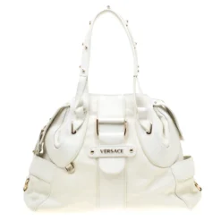 Versace Off White Leather Dome Satchel For Women