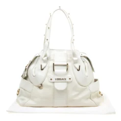 Versace Off White Leather Dome Satchel For Women -Versace Official Website luxury women versace used handbags p184189 011