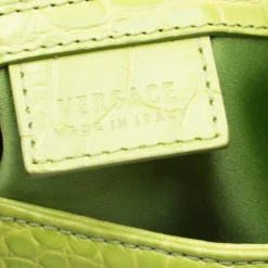 Versace Green Croc Embossed Leather Satchel For Women -Versace Official Website luxury women versace used handbags p184195 002