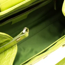 Versace Green Croc Embossed Leather Satchel For Women -Versace Official Website luxury women versace used handbags p184195 003