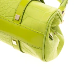 Versace Green Croc Embossed Leather Satchel For Women -Versace Official Website luxury women versace used handbags p184195 004