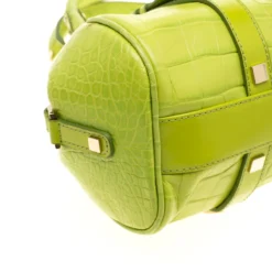 Versace Green Croc Embossed Leather Satchel For Women -Versace Official Website luxury women versace used handbags p184195 005
