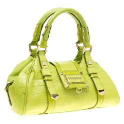 Versace Green Croc Embossed Leather Satchel For Women -Versace Official Website luxury women versace used handbags p184195 008