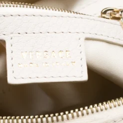 Versace Beige Leather Dome Satchel For Women -Versace Official Website luxury women versace used handbags p184201 003