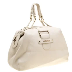 Versace Beige Leather Dome Satchel For Women -Versace Official Website luxury women versace used handbags p184201 009