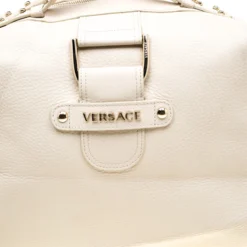 Versace Beige Leather Dome Satchel For Women -Versace Official Website luxury women versace used handbags p184201 010
