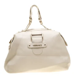 Versace Beige Leather Dome Satchel For Women