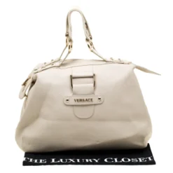 Versace Beige Leather Dome Satchel For Women -Versace Official Website luxury women versace used handbags p184201 014