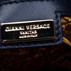 Versace Navy Blue Quilted Leather Athena Vanitas Top Handle Bag For Women -Versace Official Website luxury women versace used handbags p184796 002