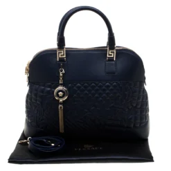Versace Navy Blue Quilted Leather Athena Vanitas Top Handle Bag For Women -Versace Official Website luxury women versace used handbags p184796 004