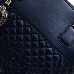 Versace Navy Blue Quilted Leather Athena Vanitas Top Handle Bag For Women -Versace Official Website luxury women versace used handbags p184796 005