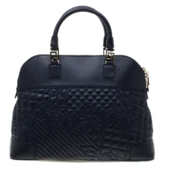 Versace Navy Blue Quilted Leather Athena Vanitas Top Handle Bag For Women -Versace Official Website luxury women versace used handbags p184796 006