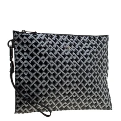 Versace Black Signature Patent Leather Pouch For Women -Versace Official Website luxury women versace used handbags p185390 006