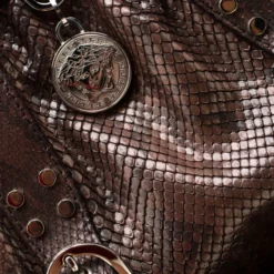 Versace Brown Snake Embossed Leather Madonna Boston Bag For Women -Versace Official Website luxury women versace used handbags p185392 005