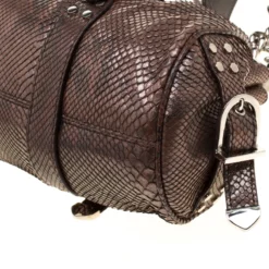 Versace Brown Snake Embossed Leather Madonna Boston Bag For Women -Versace Official Website luxury women versace used handbags p185392 009
