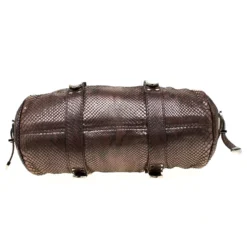 Versace Brown Snake Embossed Leather Madonna Boston Bag For Women -Versace Official Website luxury women versace used handbags p185392 011