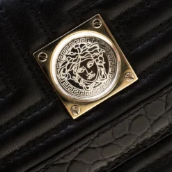 Versace Black Quilted Leather Bifold Wallet For Women -Versace Official Website luxury women versace used handbags p186173 009