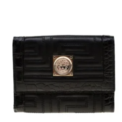 Versace Black Quilted Leather Bifold Wallet For Women