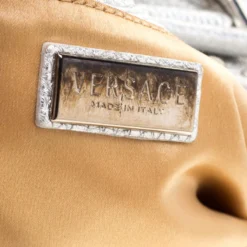 Versace Metallic Silver Leather Madonna Satchel For Women -Versace Official Website luxury women versace used handbags p186372 002