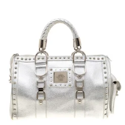 Versace Metallic Silver Leather Madonna Satchel For Women
