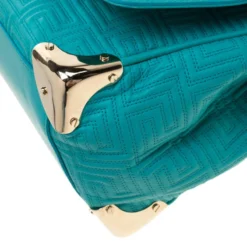 Versace Turquoise Leather Flap Shoulder Bag For Women -Versace Official Website luxury women versace used handbags p186377 002