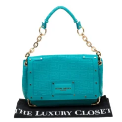 Versace Turquoise Leather Flap Shoulder Bag For Women -Versace Official Website luxury women versace used handbags p186377 006