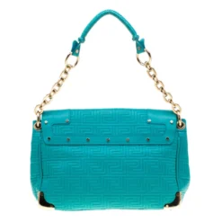 Versace Turquoise Leather Flap Shoulder Bag For Women -Versace Official Website luxury women versace used handbags p186377 007