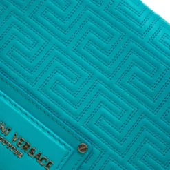 Versace Turquoise Leather Flap Shoulder Bag For Women -Versace Official Website luxury women versace used handbags p186377 009