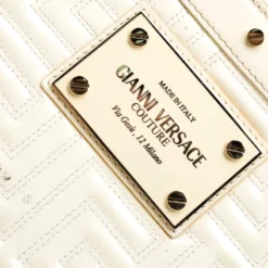 Versace Cream Quilted Patent Leather Snap Out Of It Satchel For Women -Versace Official Website luxury women versace used handbags p186517 007