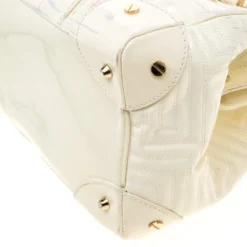 Versace Cream Quilted Patent Leather Snap Out Of It Satchel For Women -Versace Official Website luxury women versace used handbags p186517 009