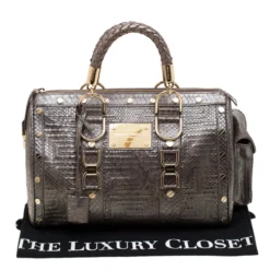 Versace Grey Quilted Python Snap Out Of It Satchel For Women -Versace Official Website luxury women versace used handbags p186591 005